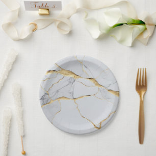 White and gold marble paper plate