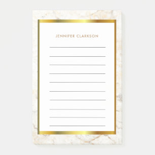 White and gold marble patterned monogram name post-it notes