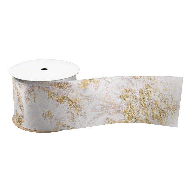 White and Gold Marble Satin Ribbon (Spool)