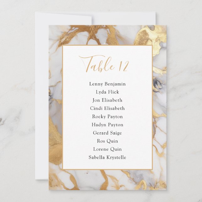 White and gold marble Table Number (Front)