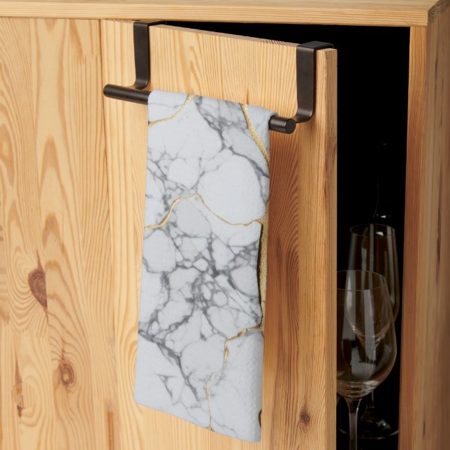 White and gold marble  tea towel (Thirds Fold)