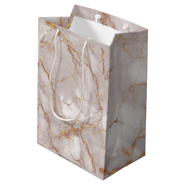 White and Gold Marble Texture Gift Bag (Back Angled)