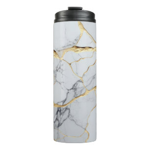 White and gold marble thermal tumbler