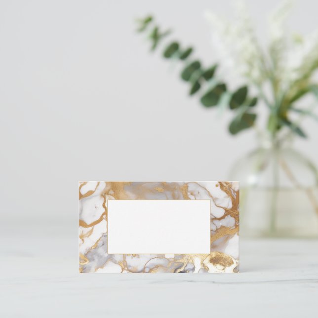 White and gold marble wedding guest place card (Standing Front)