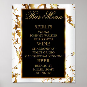 White and Gold Marble with Black - Bar Menu Poster