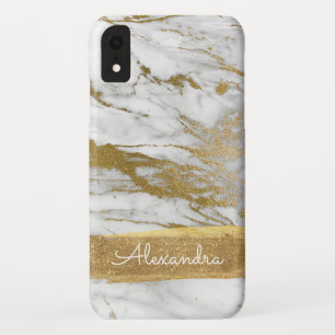 White and Gold Marble with Gold Foil and Glitter iPhone XR Case