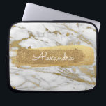 White and Gold Marble with Gold Foil and Glitter Laptop Sleeve<br><div class="desc">White and Gold Marble with Gold Foil and Glitter Elegant Monogram Name Sleeve. This sleeve can be customised to include your first name.</div>
