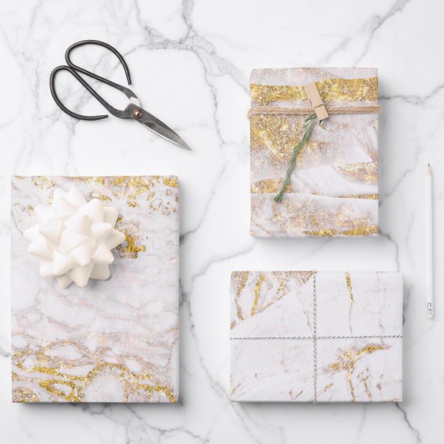 White and Gold Marble Wrapping Paper Sheet (Front)