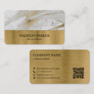 White and Gold Marbled Business Card
