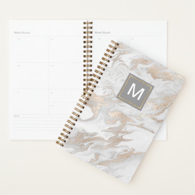 White and Gold Marbled Planner (Display)
