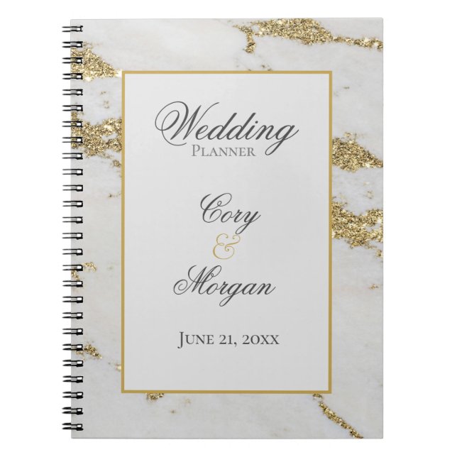 White and Gold Marbling Wedding Planner Notebook (Front)