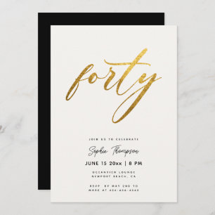 White and Gold Minimalist Elegant 40th Birthday Invitation