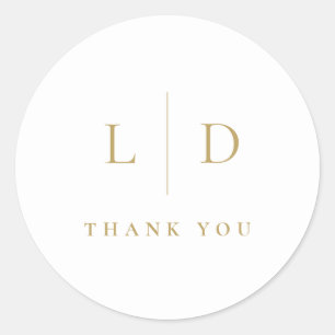 White and Gold Minimalist Monogram Wedding Favour Classic Round Sticker