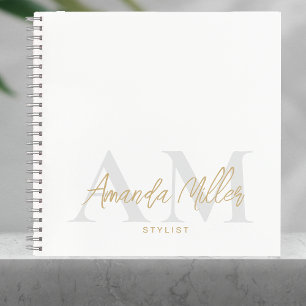 White and Gold Modern Custom Monogram Minimalist Notebook