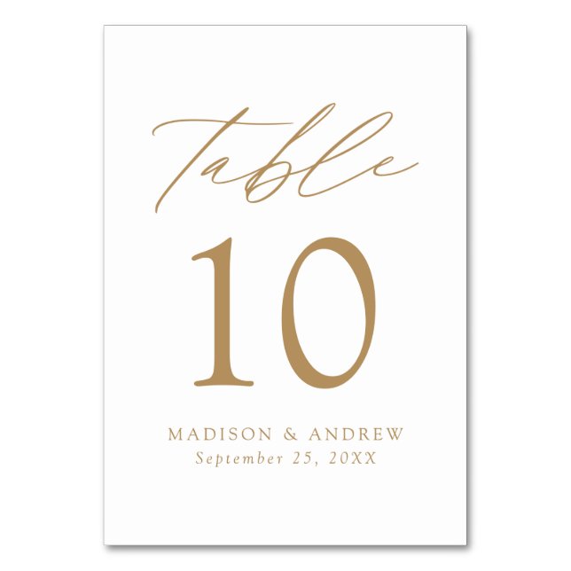 White and Gold Modern Elegance Wedding Table Number (Front)