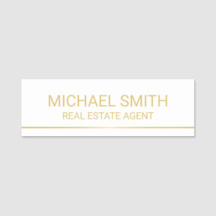 White and Gold Modern Professional Personalised Name Tag