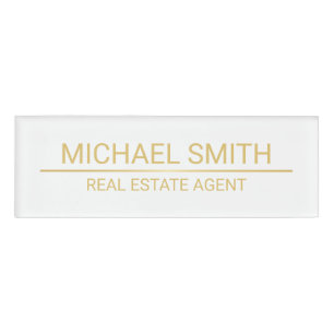 White and Gold Modern Professional Personalised Name Tag