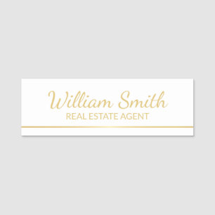 White and Gold Modern Professional Personalized Name Tag