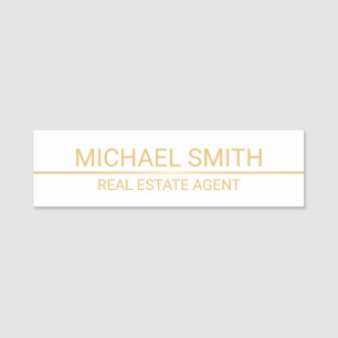 White and Gold Modern Professional Personalized Name Tag