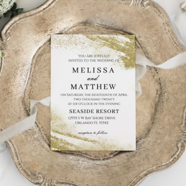 White and Gold Modern Wedding Invitation (Creator Uploaded)