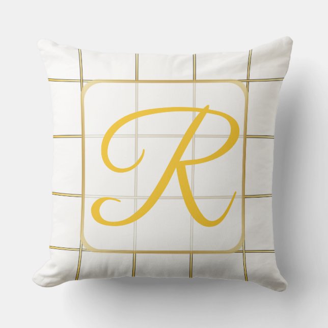 White and gold monogrammed throw pillow (Front)
