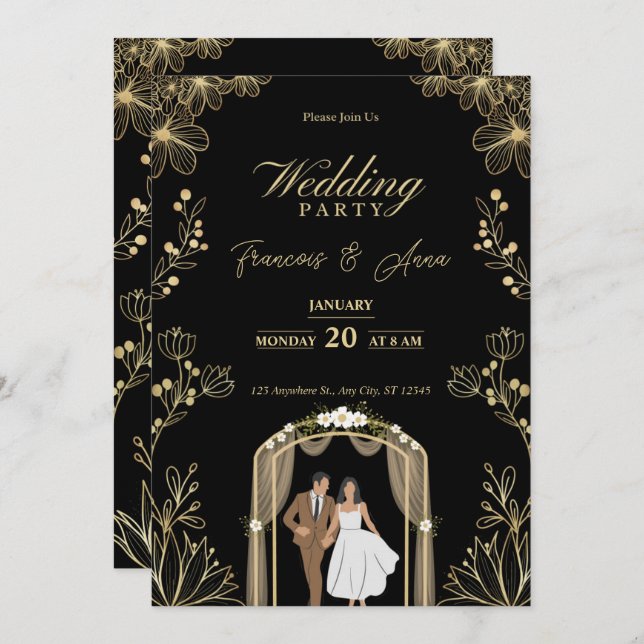 White and Gold Nikkah Invitation Digital Islamic I (Front/Back)