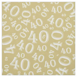 White and Gold Number 40 Typography Pattern Fabric