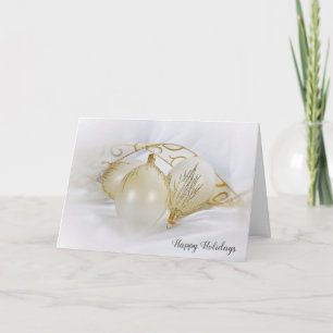 white and gold ornaments holiday card