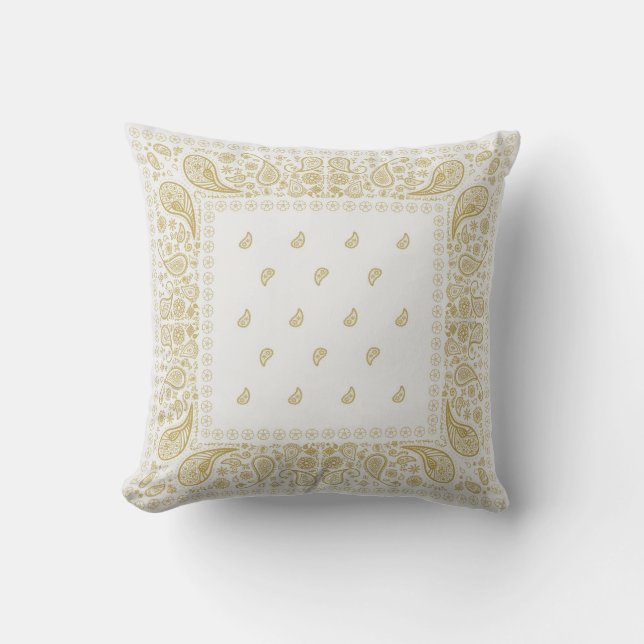 White and Gold Pailsey Design Cushion (Front)