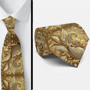 White and Gold Paisley Diamond 3d Style Neck Tie
