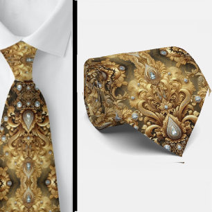 White and Gold Paisley Diamond 3d Style Neck Tie