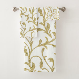 White and Gold Pattern Bath Towel Set