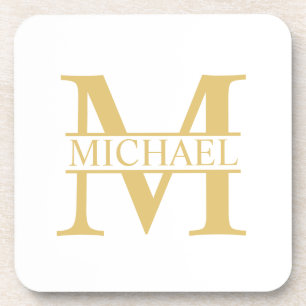 White and Gold Personalised Monogram and Name Coaster