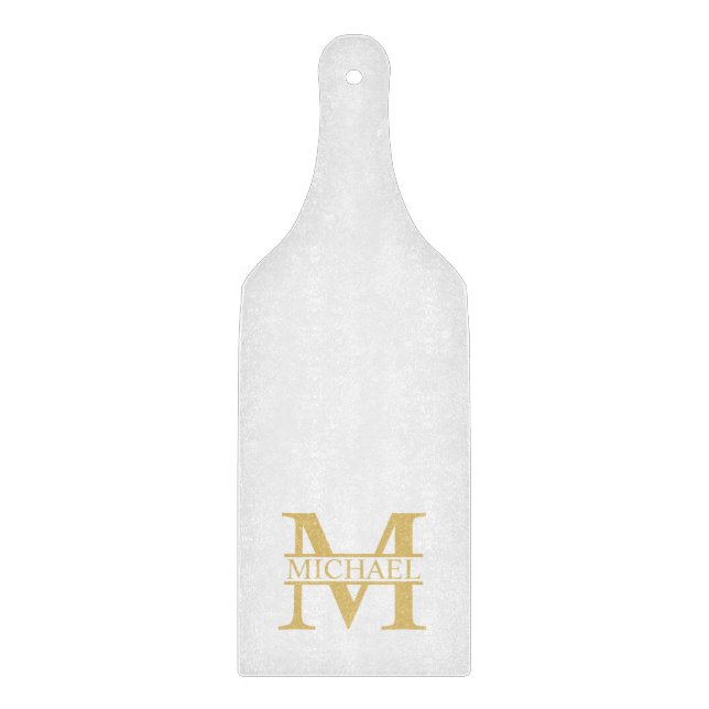 White and Gold Personalised Monogram and Name Cutting Board (Front)