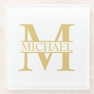 White and Gold Personalised Monogram and Name Glass Coaster