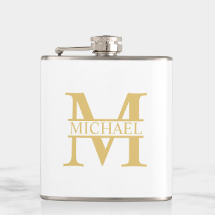 White and Gold Personalised Monogram and Name Hip Flask