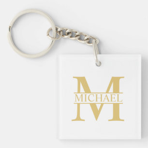 White and Gold Personalised Monogram and Name Key Ring