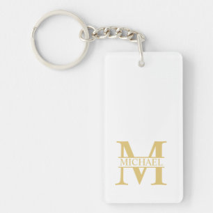 White and Gold Personalised Monogram and Name Key Ring