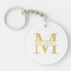 White and Gold Personalised Monogram and Name Key Ring