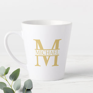 White and Gold Personalised Monogram and Name Latte Mug