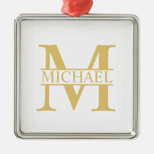 White and Gold Personalised Monogram and Name Metal Ornament