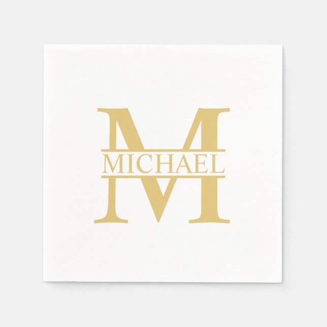 White and Gold Personalised Monogram and Name Napkin (Front)