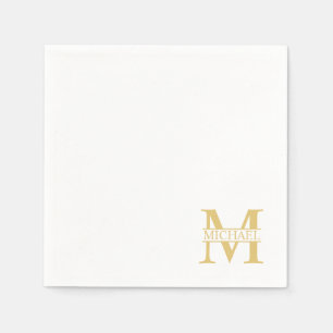 White and Gold Personalised Monogram and Name Napkin