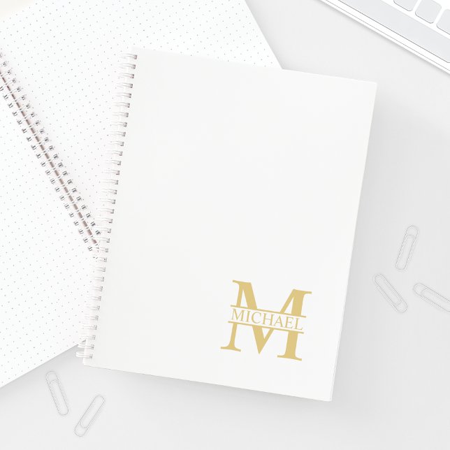 White and Gold Personalised Monogram and Name Notebook (Creator Uploaded)