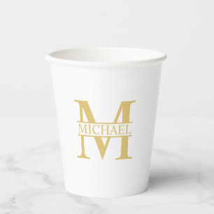 White and Gold Personalised Monogram and Name Paper Cups