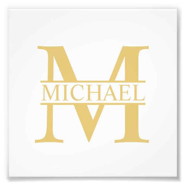 White and Gold Personalised Monogram and Name Photo Print (Front)