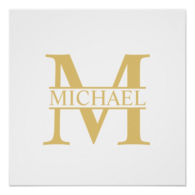 White and Gold Personalised Monogram and Name Poster (Front)