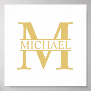 White and Gold Personalised Monogram and Name Poster