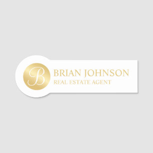 White and Gold Personalised Monogram and Name Tag