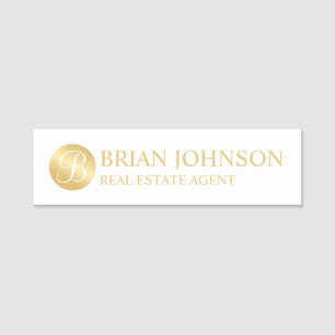 White and Gold Personalised Monogram and Name Tag
